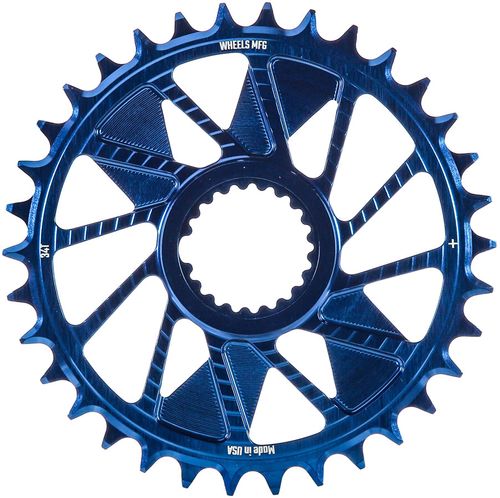 Wheels Manufacturing Direct Mount Chainring - 34t, Shimano Direct Mount, 1.5mm Inboard Offset, HG+ Chain Compatible, Blue
