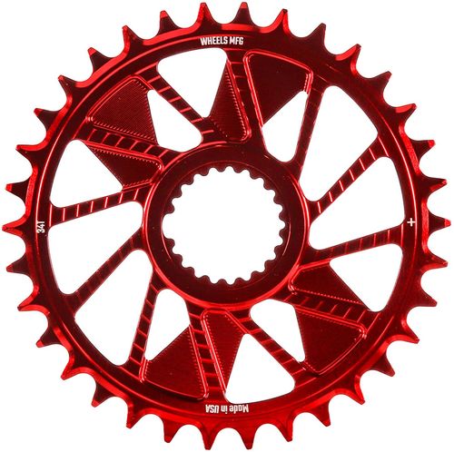 Wheels Manufacturing Direct Mount Chainring - 34t, Shimano Direct Mount, 1.5mm Inboard Offset, HG+ Chain Compatible, Red