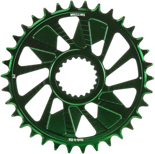 Wheels Manufacturing Direct Mount Chainring - 34t, Shimano Direct Mount, 1.5mm Outboard Offset, HG+ Chain Compatible, Green