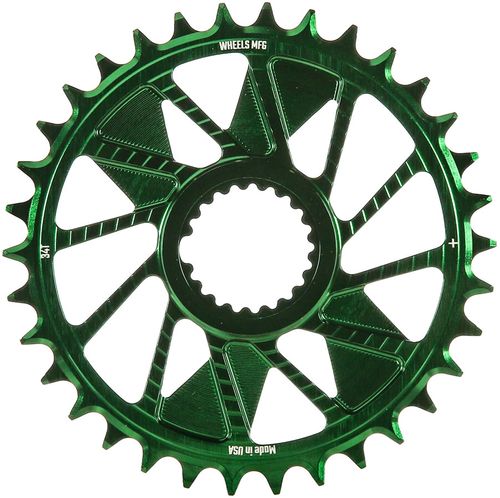 Wheels Manufacturing Direct Mount Chainring - 34t, Shimano Direct Mount, 1.5mm Inboard Offset, HG+ Chain Compatible, Green