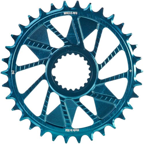 Wheels Manufacturing Direct Mount Chainring - 34t, Shimano Direct Mount, 1.5mm Inboard Offset, HG+ Chain Compatible, Teal