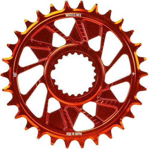 Wheels Manufacturing Direct Mount Chainring - 30t, Shimano Direct Mount, 1.5mm Outboard Offset, HG+ Chain Compatible, Orange