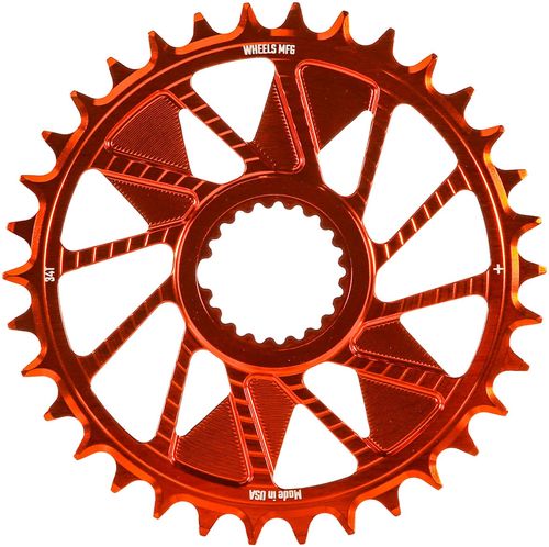 Wheels Manufacturing Direct Mount Chainring - 34t, Shimano Direct Mount, 1.5mm Inboard Offset, HG+ Chain Compatible, Orange