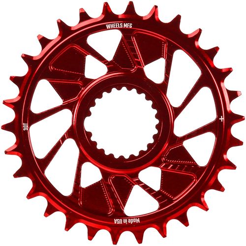 Wheels Manufacturing Direct Mount Chainring - 30t, Shimano Direct Mount, 1.5mm Outboard Offset, HG+ Chain Compatible, Red