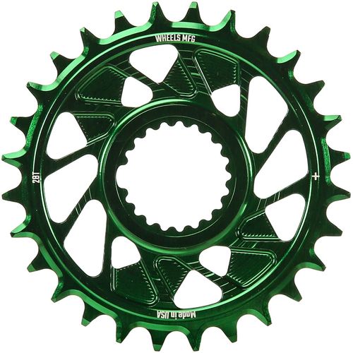 Wheels Manufacturing Direct Mount Chainring - 28t, Shimano Direct Mount, 1.5mm Outboard Offset, HG+ Chain Compatible, Green